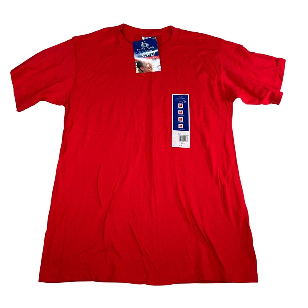 Vintage Fruit of the Loom Mens Red Short Sleeve T Shirt Basic Crew Neck Size M